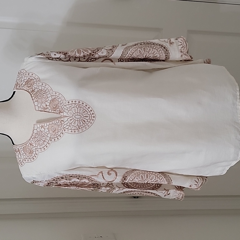 Chico's Size 0 (US 4-6) Embroidered Tunic, Cream Colored, Linen Blend, NEW w/Tag